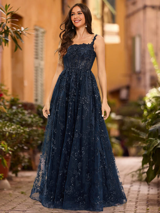 A-Line/Princess Scoop Sleeveless Sequins Prom Dresses