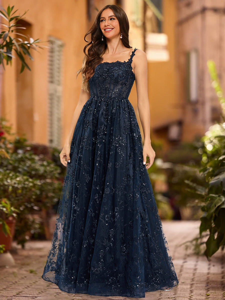 A-Line/Princess Scoop Sleeveless Sequins Prom Dresses