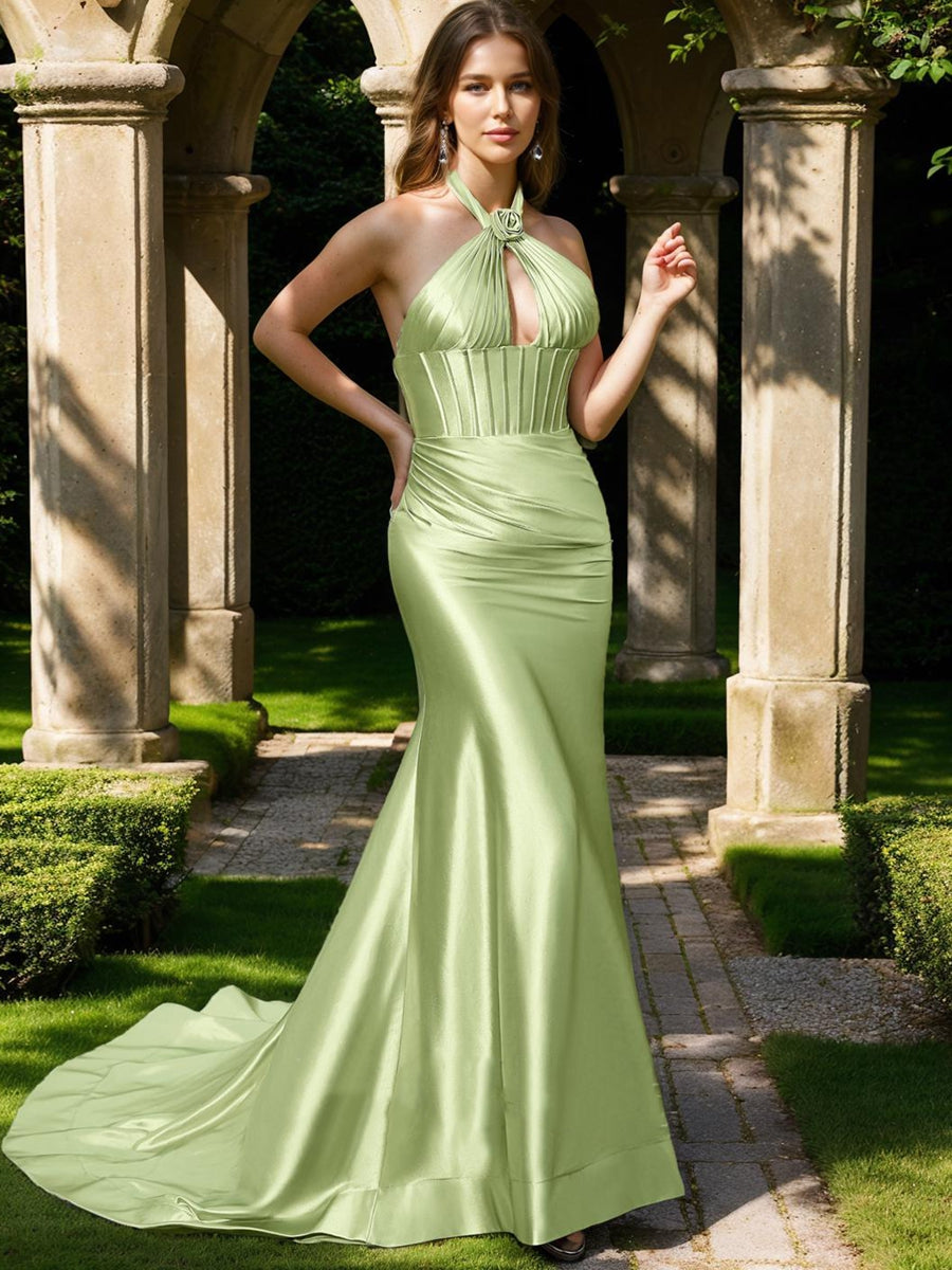 Trumpet/Mermaid Halter Sleeveless Ruched Prom Dresses