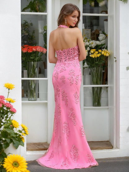 Trumpet/Mermaid Halter Sleeveless Beading Prom Dresses