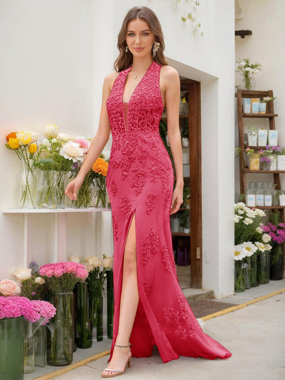 Trumpet/Mermaid Halter Sleeveless Beading Prom Dresses