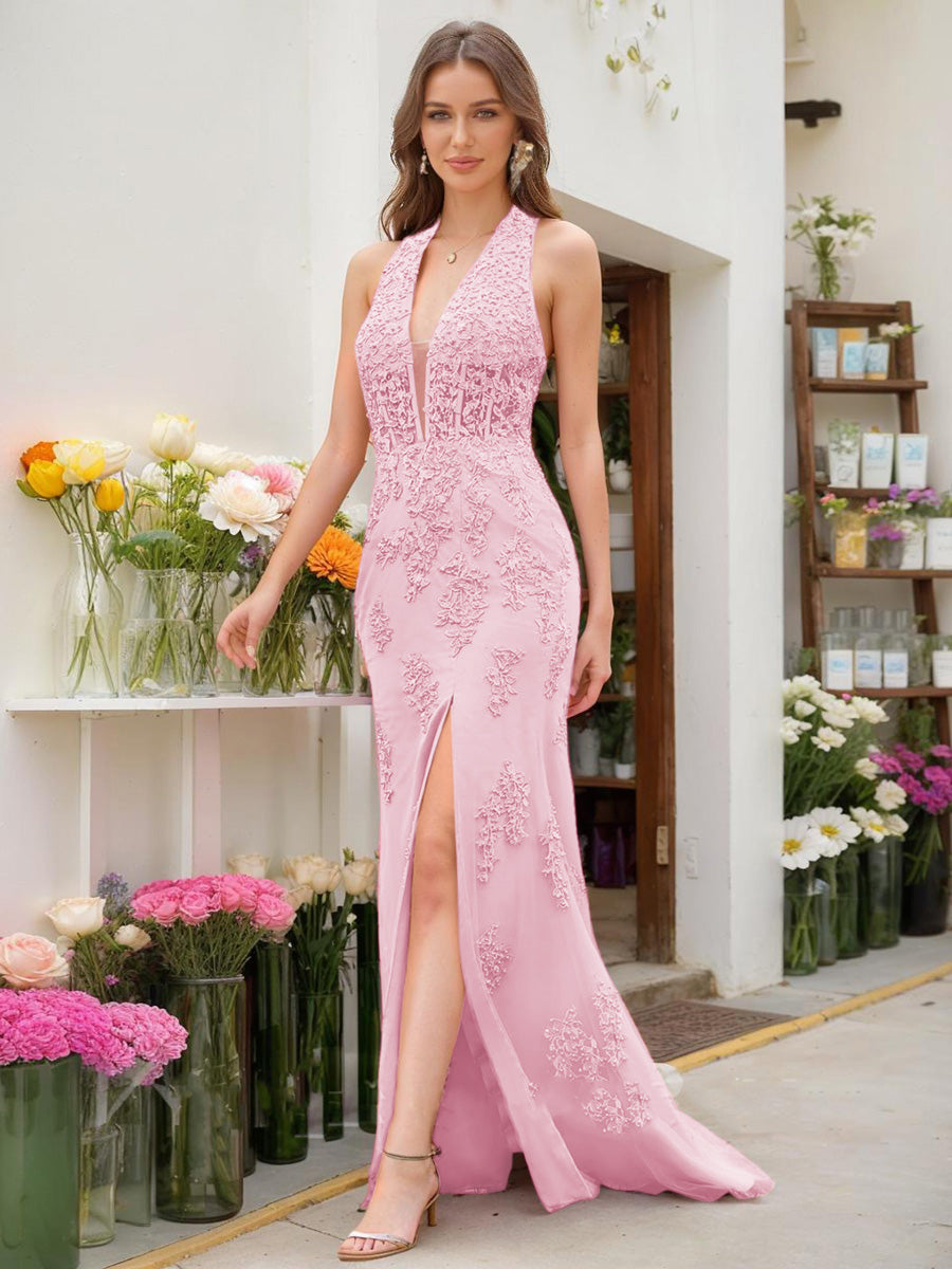 Trumpet/Mermaid Halter Sleeveless Beading Prom Dresses