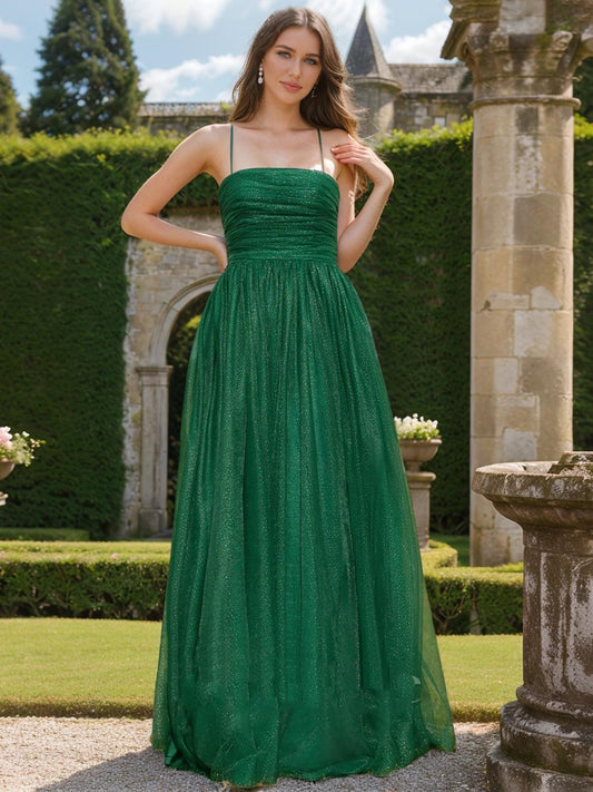 A-Line/Princess Scoop Sleeveless Ruched Prom Dresses