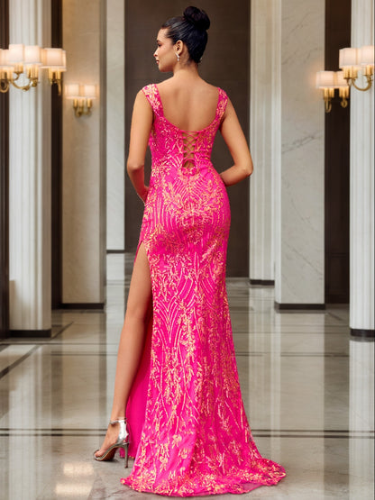 Trumpet/Mermaid V-Neck Sleeveless Sequins Prom Dresses