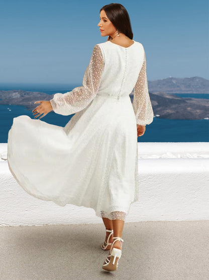 A-Line/Princess V-Neck Long Sleeves Ruched Wedding Dresses