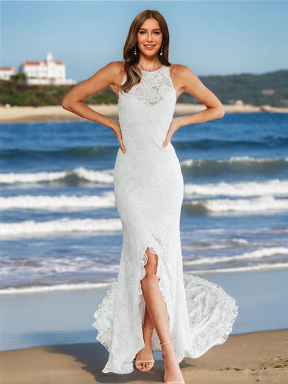 Trumpet/Mermaid Halter Sleeveless Lace Wedding Dresses