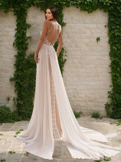 A-Line/Princess Halter Sleeveless Ruched Wedding Dresses