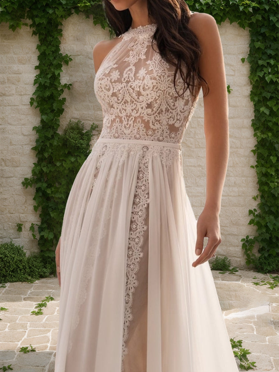 A-Line/Princess Halter Sleeveless Ruched Wedding Dresses