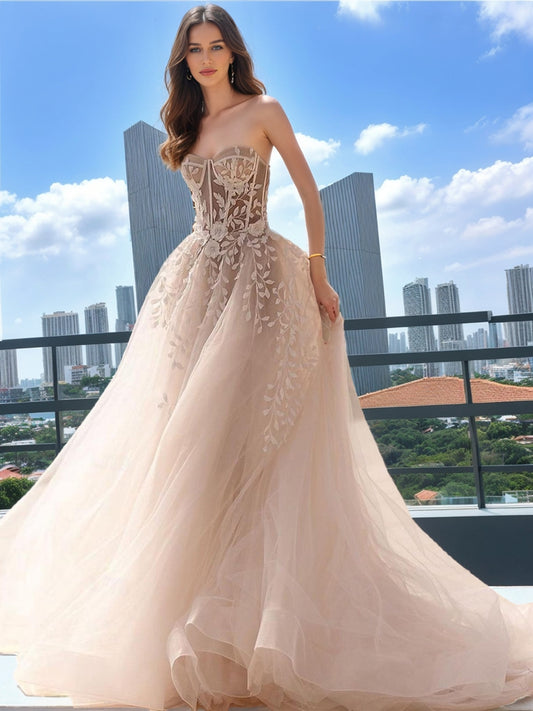 Ball Gown Strapless Sleeveless Appliques Wedding Dresses