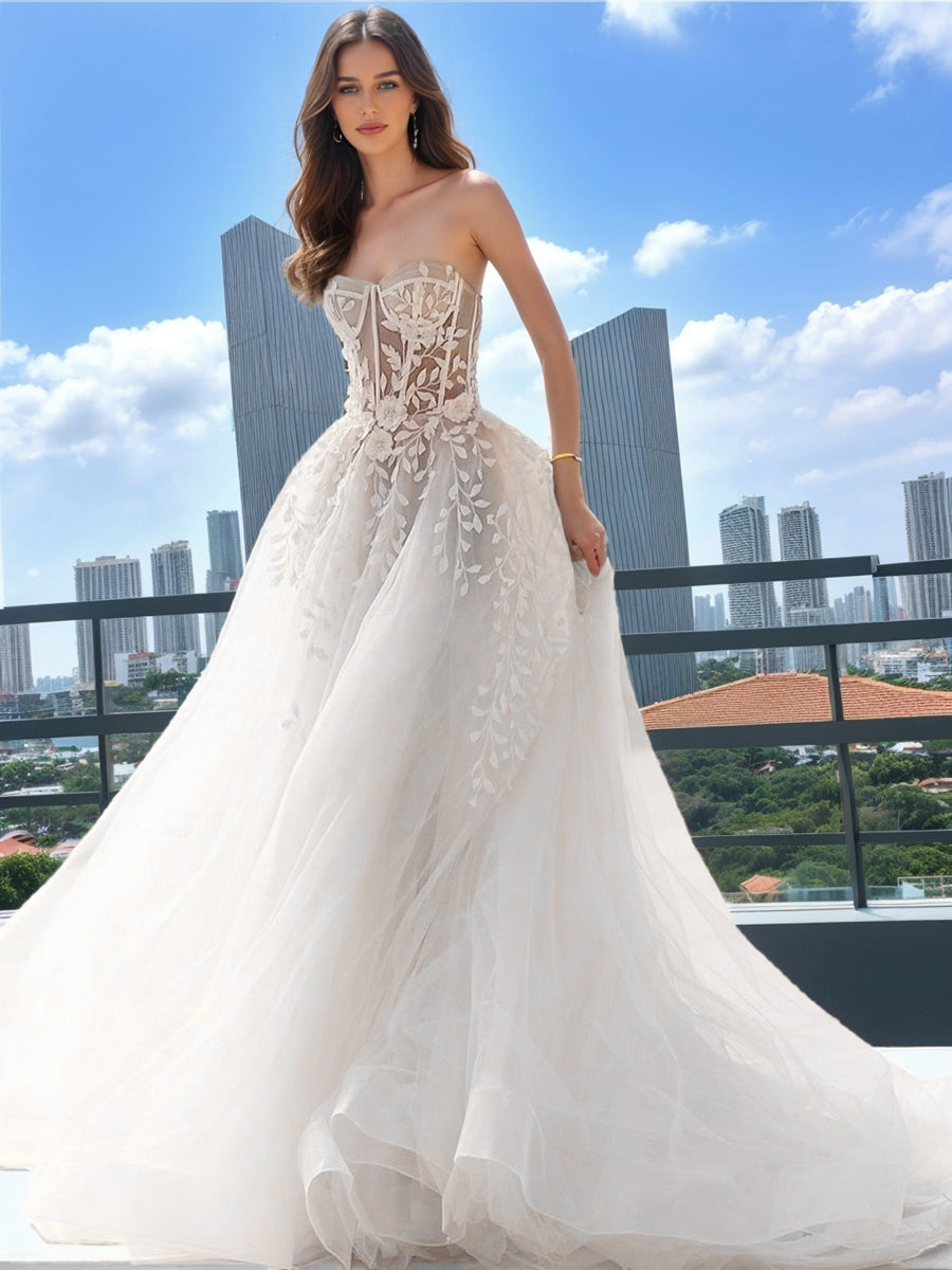 Ball Gown Strapless Sleeveless Appliques Wedding Dresses