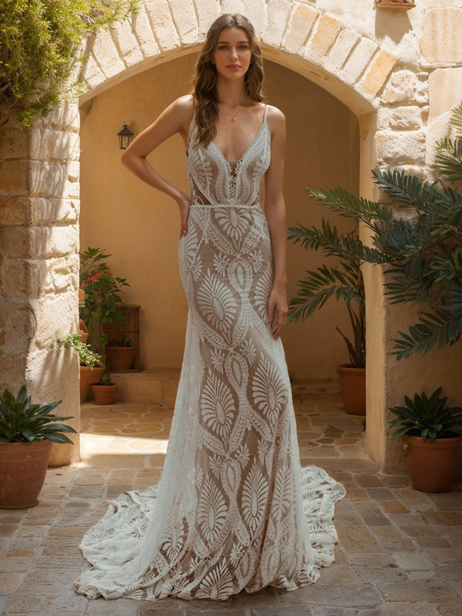 Trumpet/Mermaid V-Neck Sleeveless Ruched Wedding Dresses