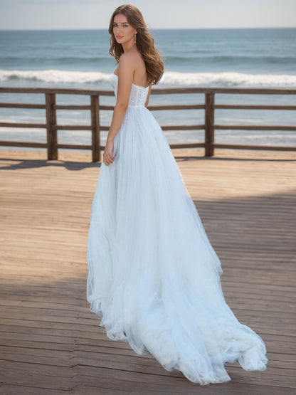 A-Line/Princess Strapless Long Sleeves Split Side Wedding Dresses