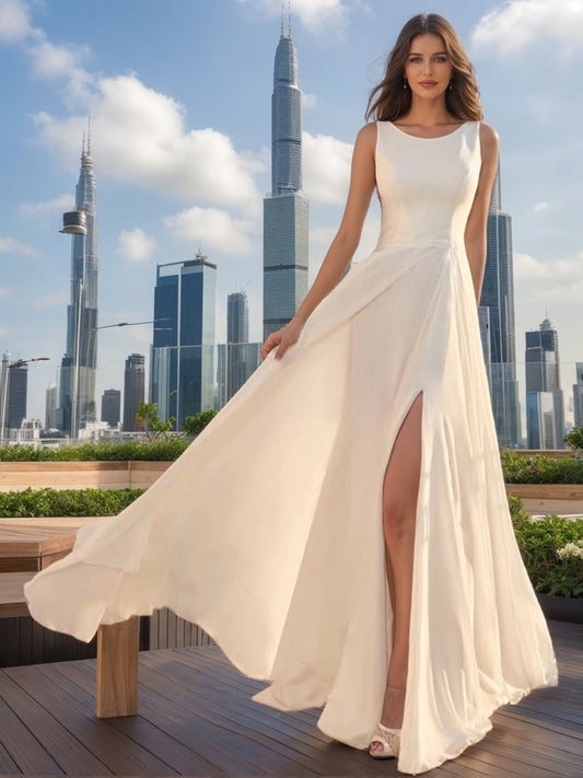 A-Line/Princess Scoop Sleeveless Split Side Wedding Dresses