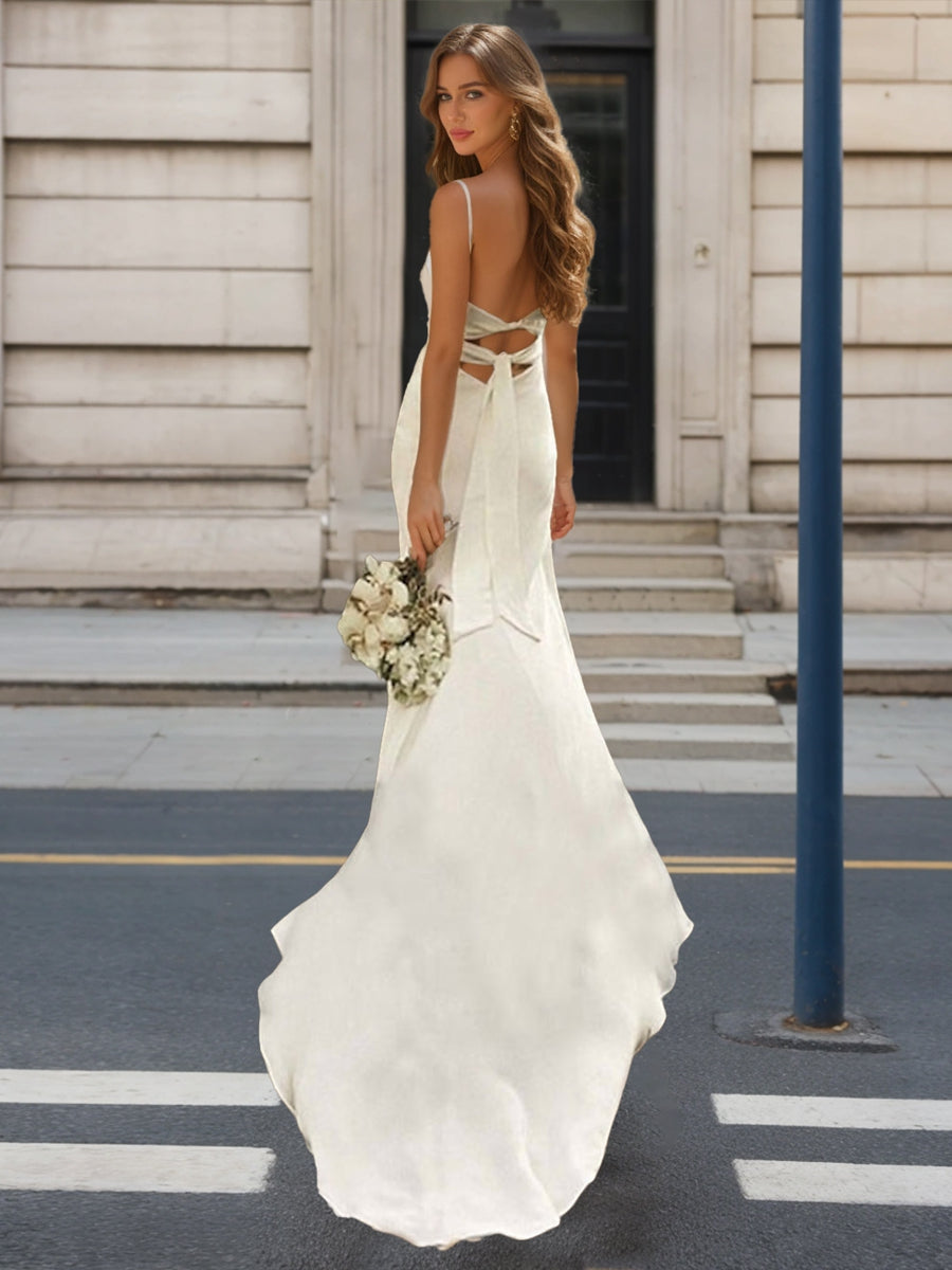 Trumpet/Mermaid Square Neck Sleeveless Split Side Wedding Dresses