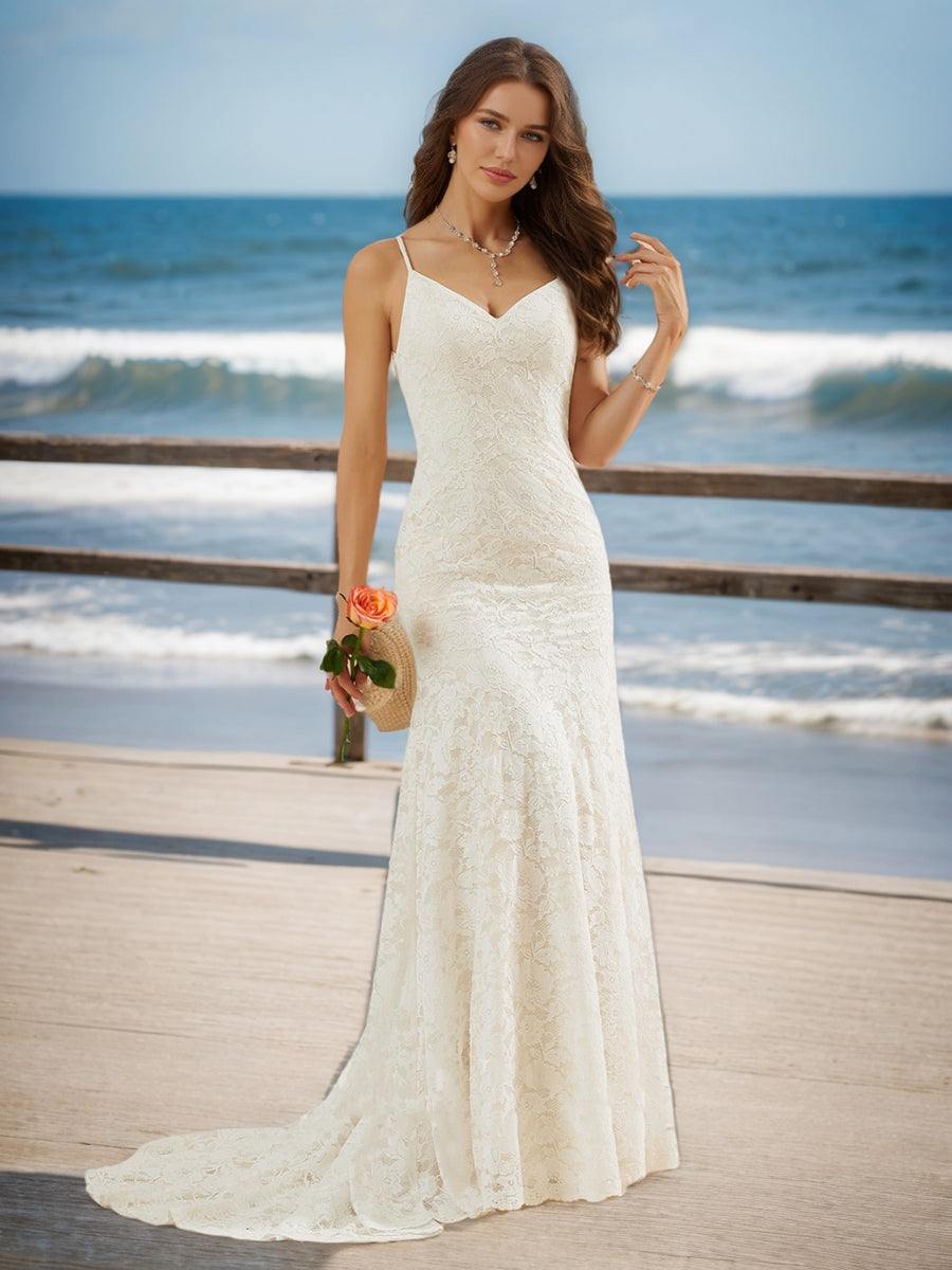 Trumpet/Mermaid V-Neck Sleeveless Ruched Wedding Dresses