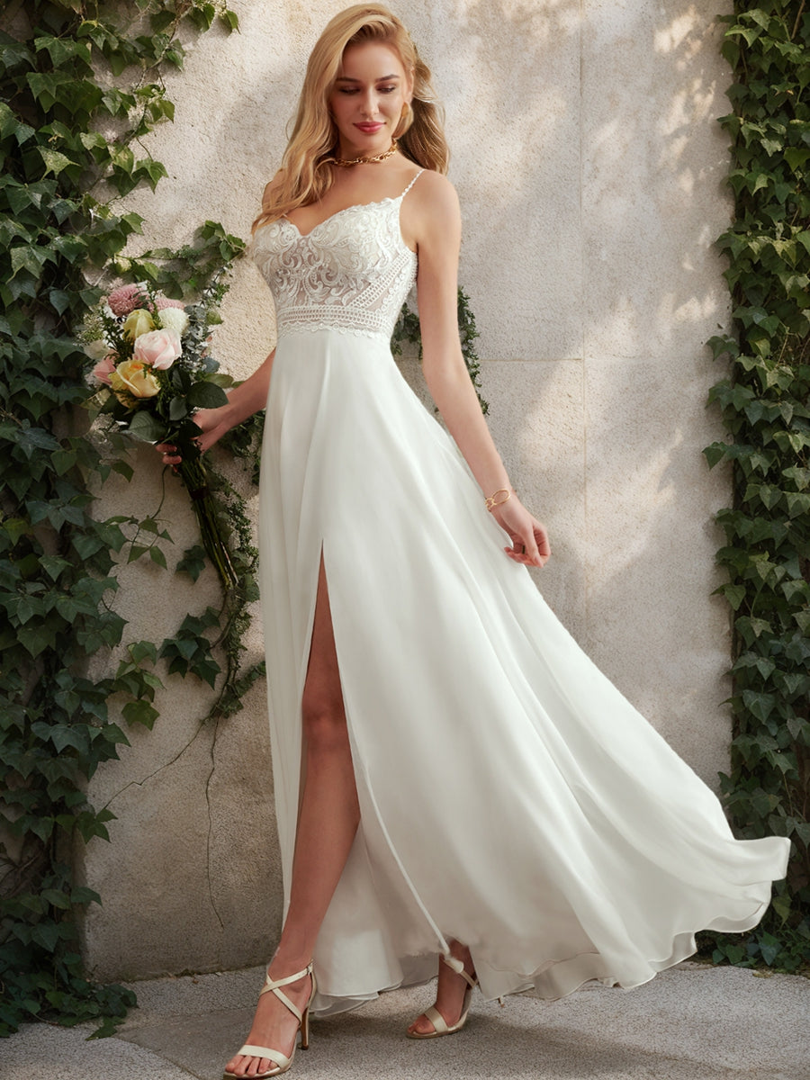 A-Line/Princess V-Neck Sleeveless Split Side Wedding Dresses