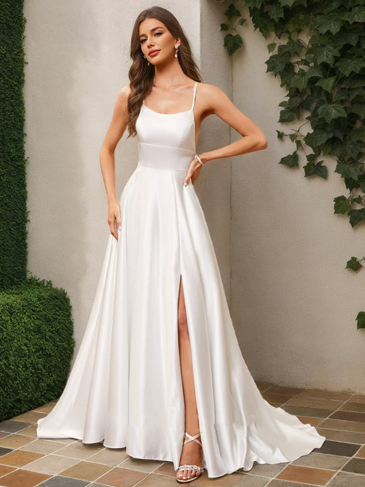 A-Line/Princess Scoop Sleeveless Split Side Wedding Dresses