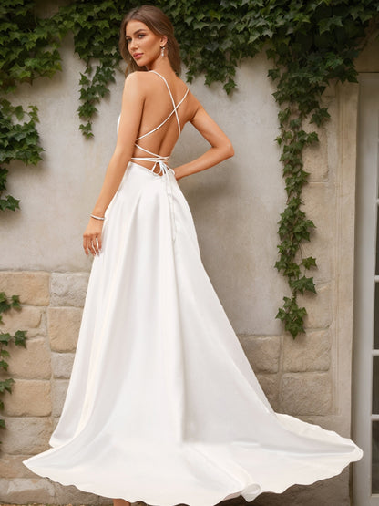 A-Line/Princess Scoop Sleeveless Split Side Wedding Dresses