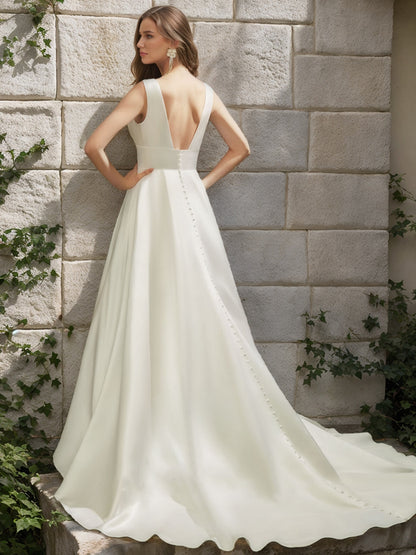 A-Line/Princess Scoop Sleeveless Ruched Wedding Dresses