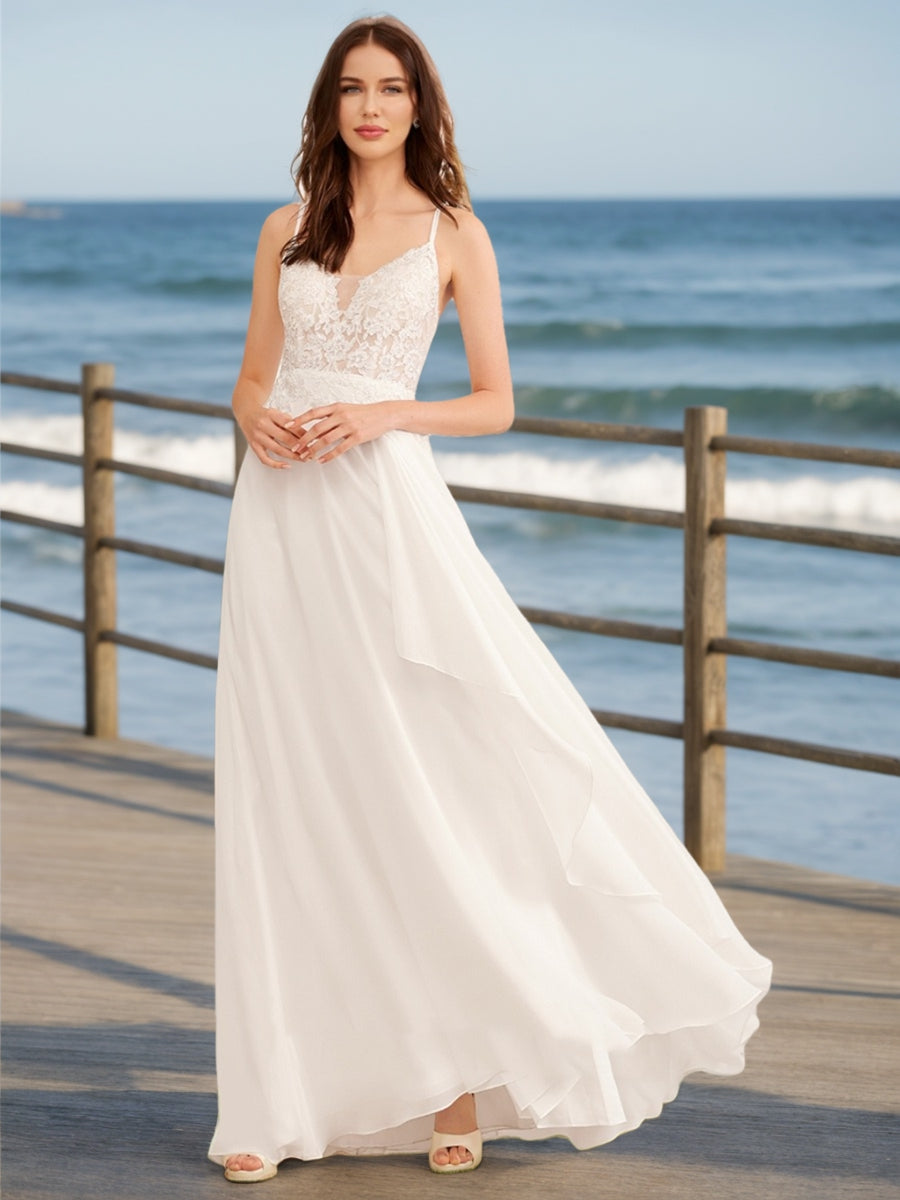 A-Line/Princess V-Neck Sleeveless Ruffles Wedding Dresses