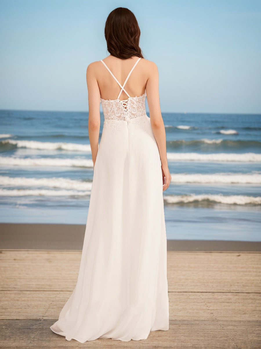 A-Line/Princess V-Neck Sleeveless Ruffles Wedding Dresses