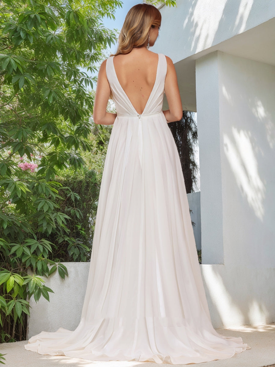 A-Line/Princess V-Neck Sleeveless Ruched Wedding Dresses