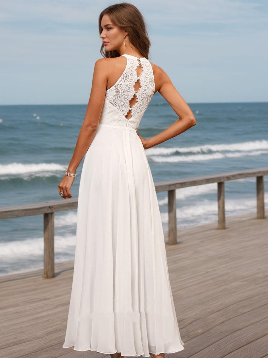 A-Line/Princess Scoop Sleeveless Ruched Wedding Dresses