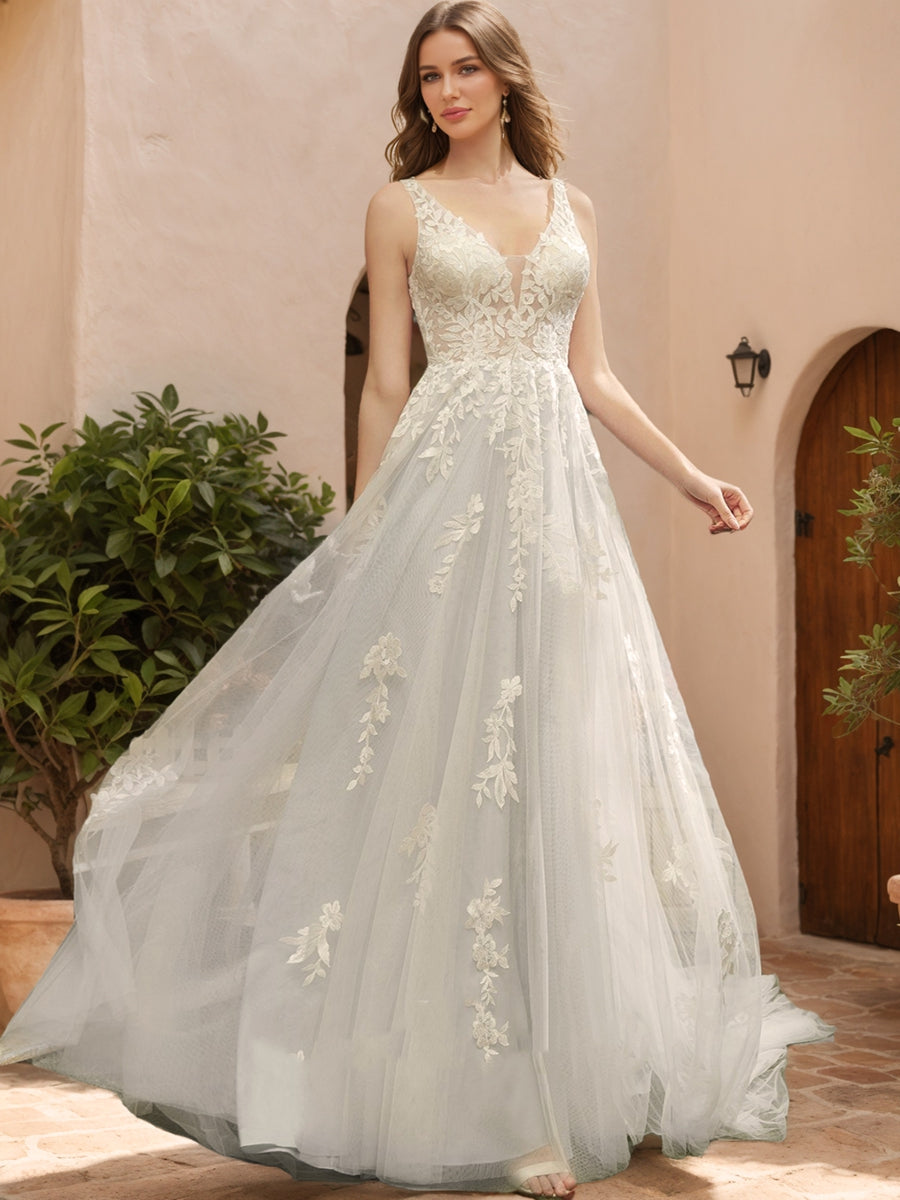 Ball Gown V-Neck Sleeveless Sequins Wedding Dresses