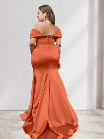 Trumpet/Mermaid Off-the-Shoulder Short Sleeves Ruched Plus Size Bridesmaid Dresses