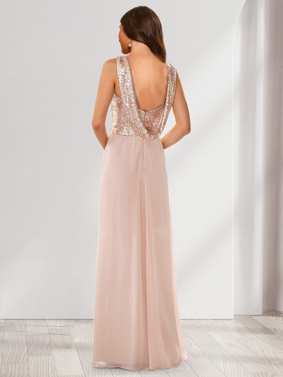 A-Line/Princess V-Neck Sleeveless Sequins Bridesmaid Dresses