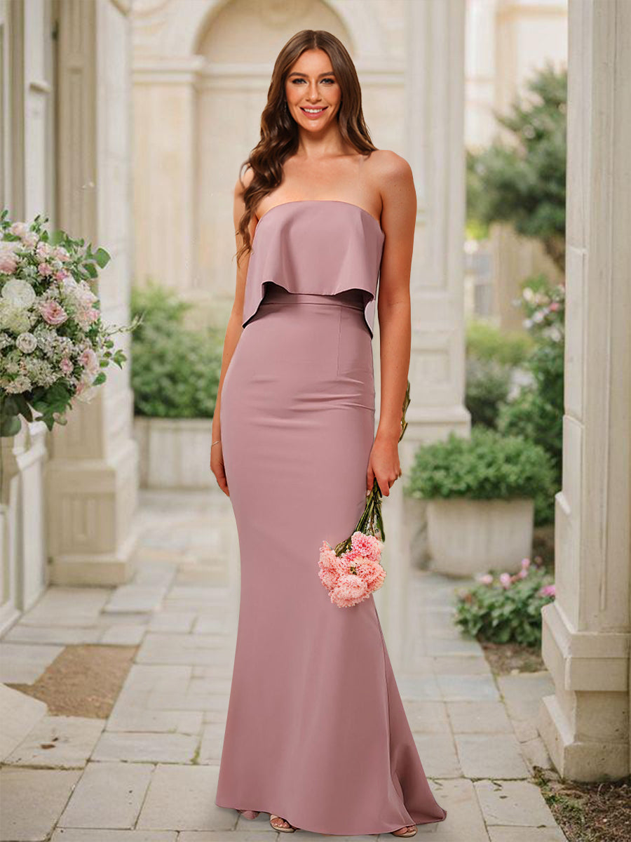 Trumpet/Mermaid Strapless Sleeveless Ruched Bridesmaid Dresses