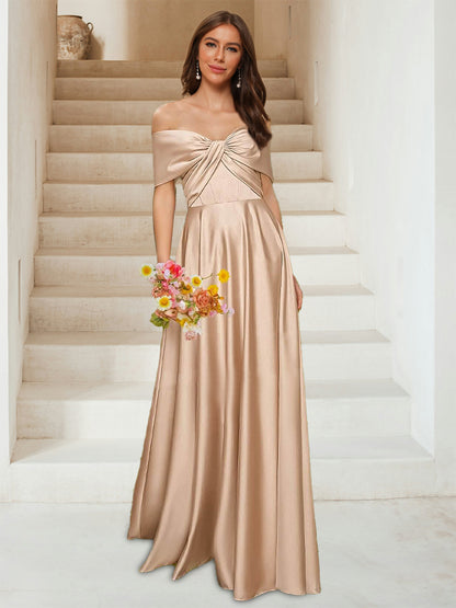 A-Line/Princess Off-the-Shoulder Sleeveless Ruched Bridesmaid Dresses