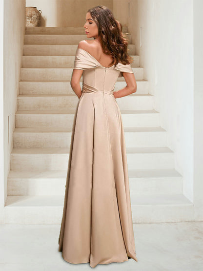 A-Line/Princess Off-the-Shoulder Sleeveless Ruched Bridesmaid Dresses