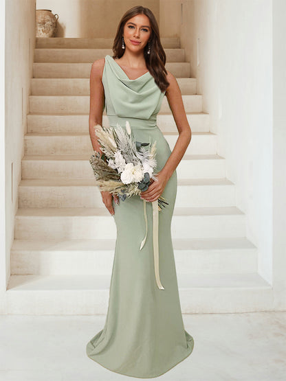 Trumpet/Mermaid Cowl Neck Sleeveless Ruched Bridesmaid Dresses