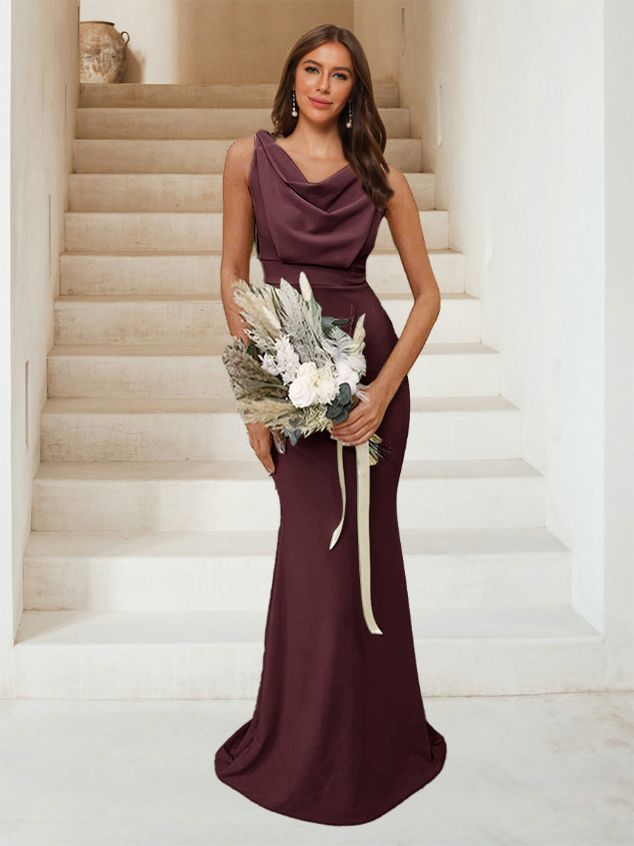 Trumpet/Mermaid Cowl Neck Sleeveless Ruched Bridesmaid Dresses