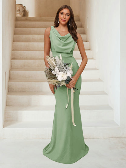 Trumpet/Mermaid Cowl Neck Sleeveless Ruched Bridesmaid Dresses