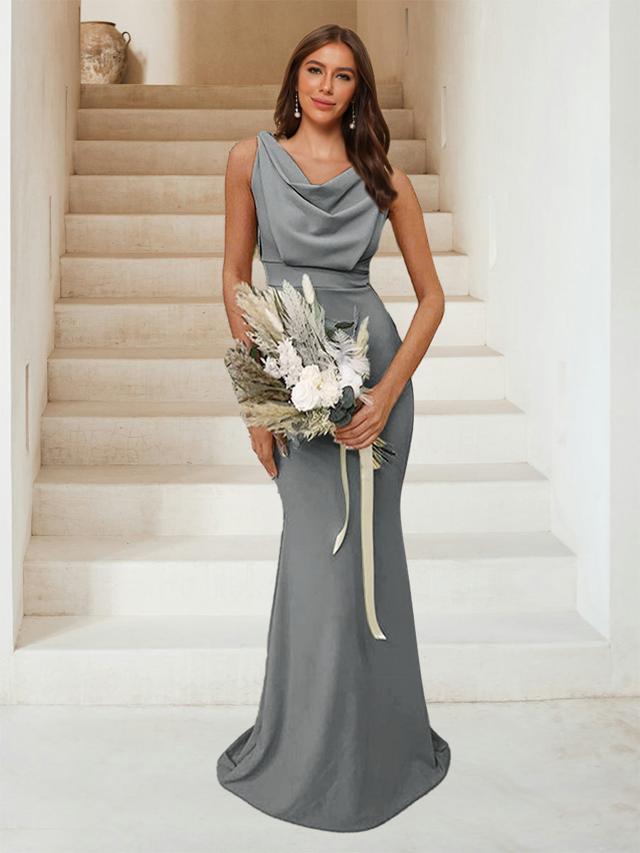 Trumpet/Mermaid Cowl Neck Sleeveless Ruched Bridesmaid Dresses