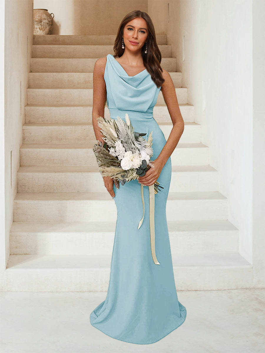 Trumpet/Mermaid Cowl Neck Sleeveless Ruched Bridesmaid Dresses