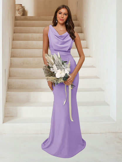 Trumpet/Mermaid Cowl Neck Sleeveless Ruched Bridesmaid Dresses