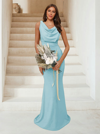 Trumpet/Mermaid Cowl Neck Sleeveless Ruched Bridesmaid Dresses