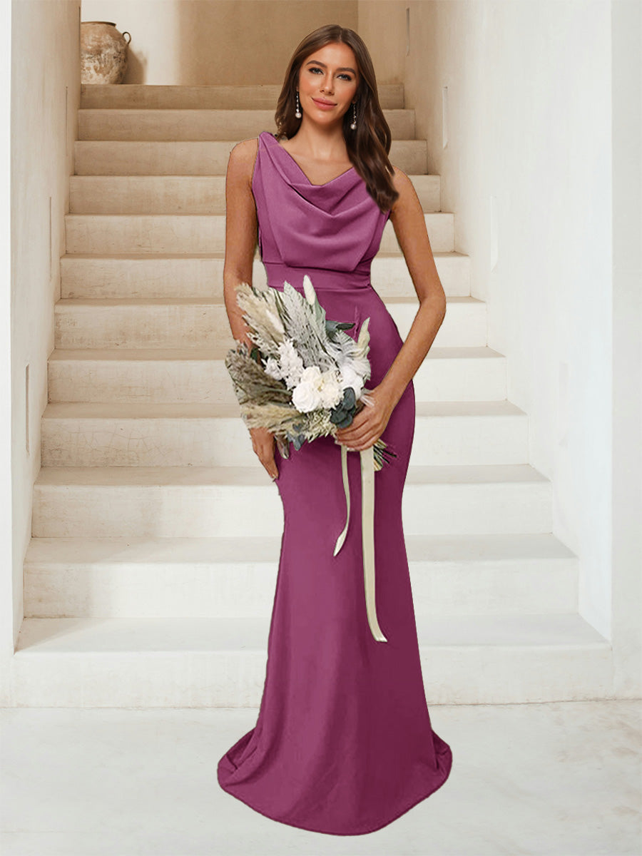 Trumpet/Mermaid Cowl Neck Sleeveless Ruched Bridesmaid Dresses