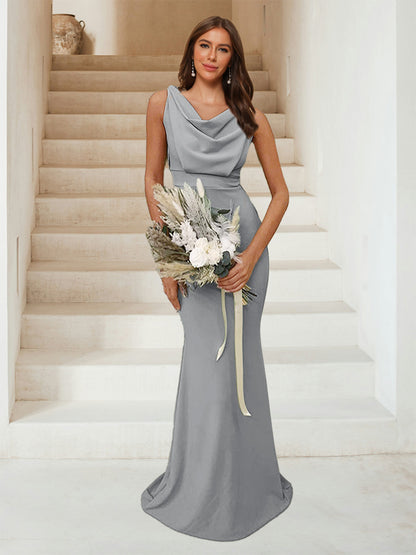 Trumpet/Mermaid Cowl Neck Sleeveless Ruched Bridesmaid Dresses