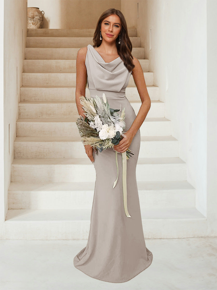 Trumpet/Mermaid Cowl Neck Sleeveless Ruched Bridesmaid Dresses