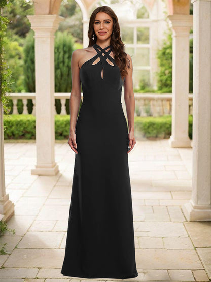 Sheath/Column Halter Sleeveless Ruched Bridesmaid Dresses