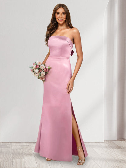 Sheath/Column Strapless Sleeveless Split Side Bridesmaid Dresses