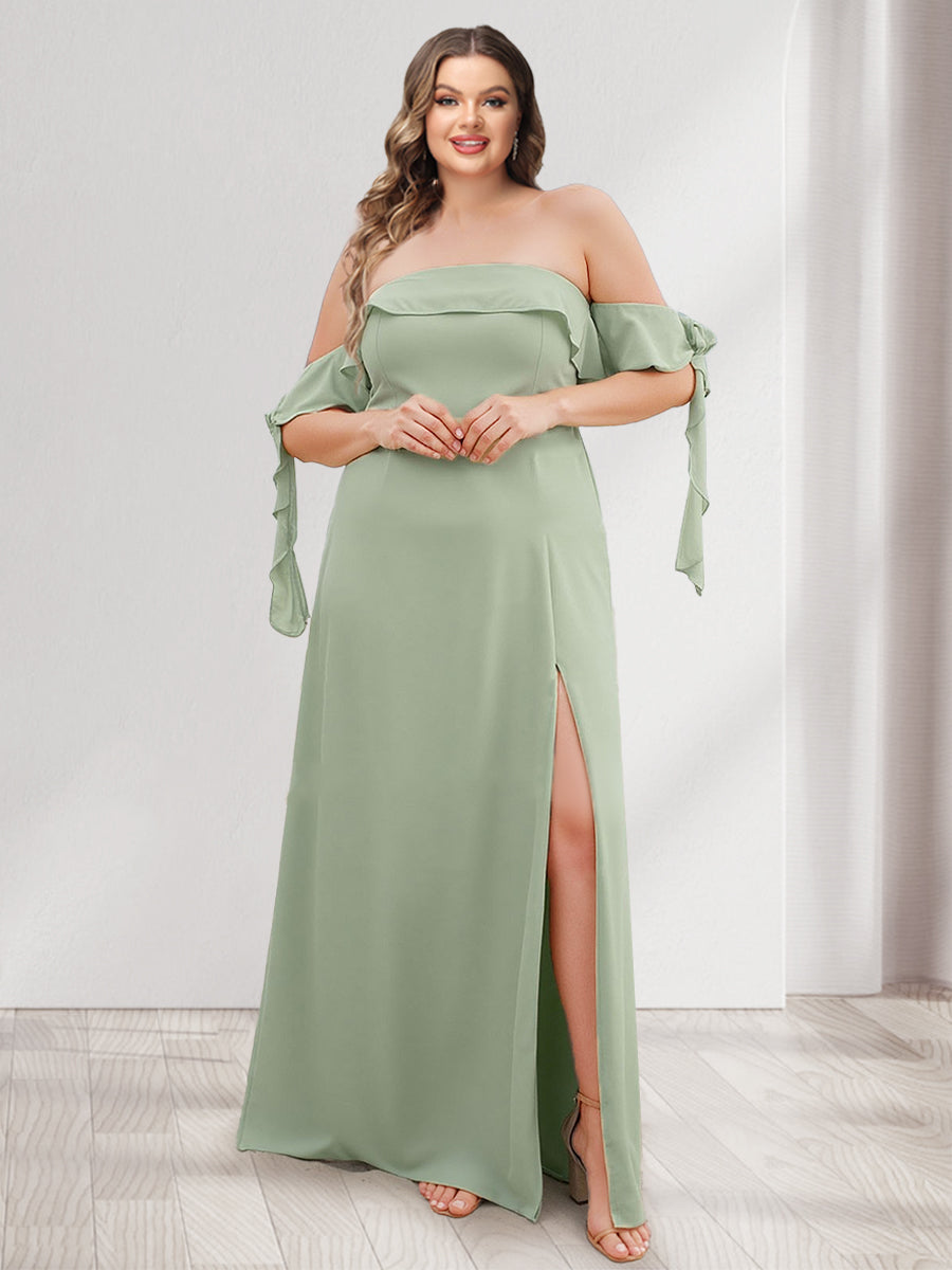 A-Line/Princess Off-the-Shoulder Sleeveless Split Side Plus Size Bridesmaid Dresses