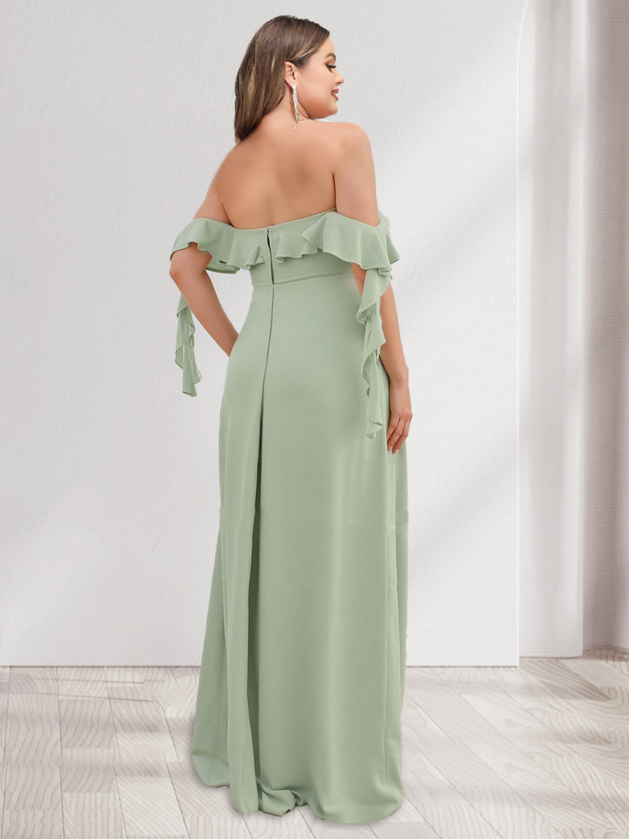 A-Line/Princess Off-the-Shoulder Sleeveless Split Side Plus Size Bridesmaid Dresses