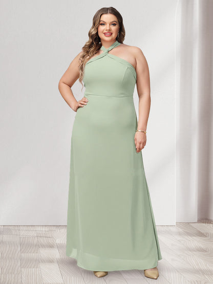 A-Line/Princess Halter Sleeveless Ruched Plus Size Bridesmaid Dresses