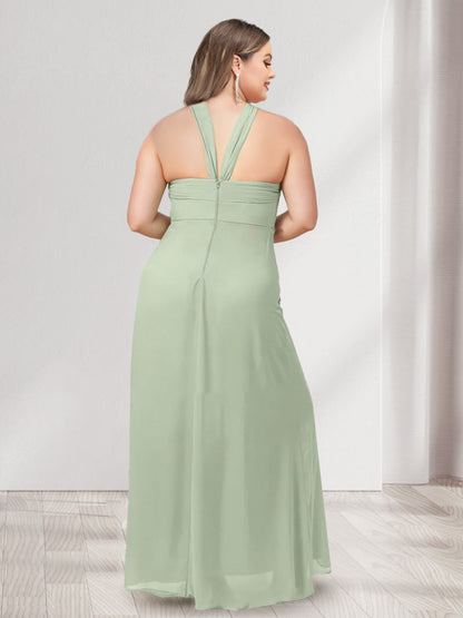 A-Line/Princess Halter Sleeveless Ruched Plus Size Bridesmaid Dresses