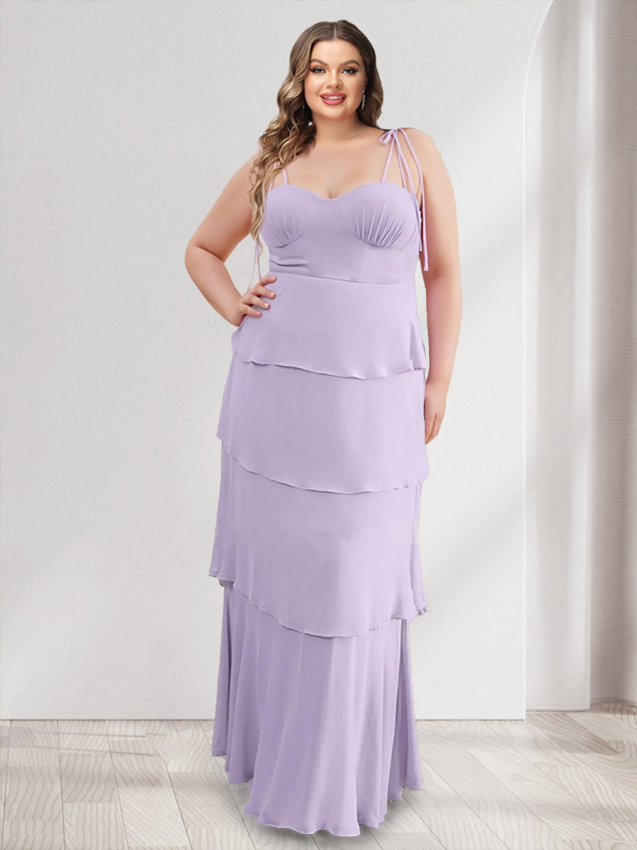 Sheath/Column Sweetheart Sleeveless Tiered Plus Size Bridesmaid Dresses